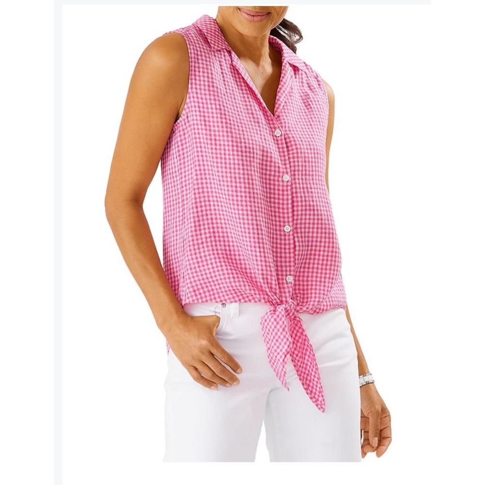 🆕TOMMY BAHAMA GINGHAM WAY SLEEVELESS CAMP SHIRT (Sz XS)